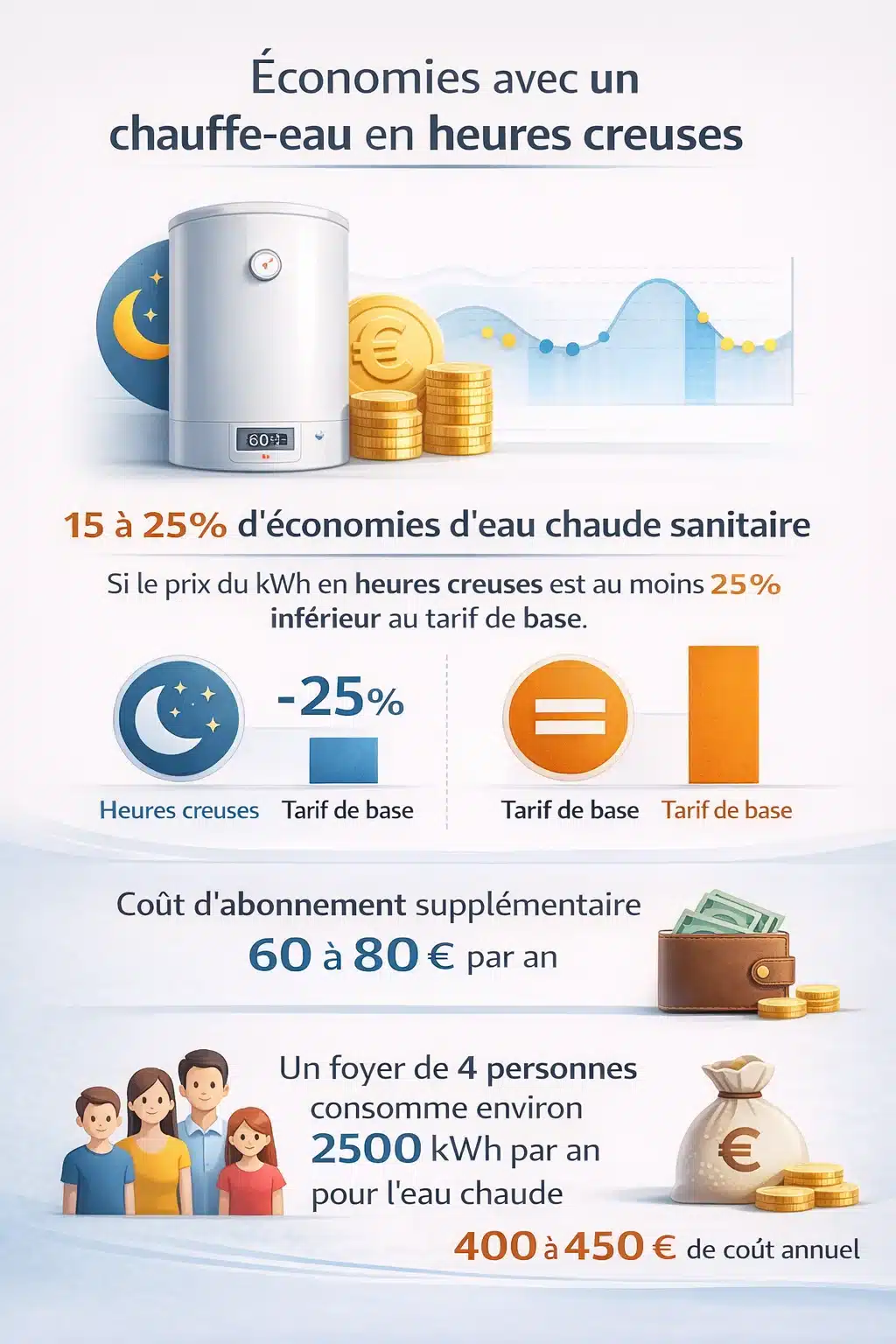 Économies sur le coût du chauffe-eau en heures creuses.