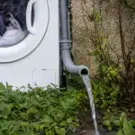 Tuyau de machine à laver déversant de l'eau dans l'herbe
