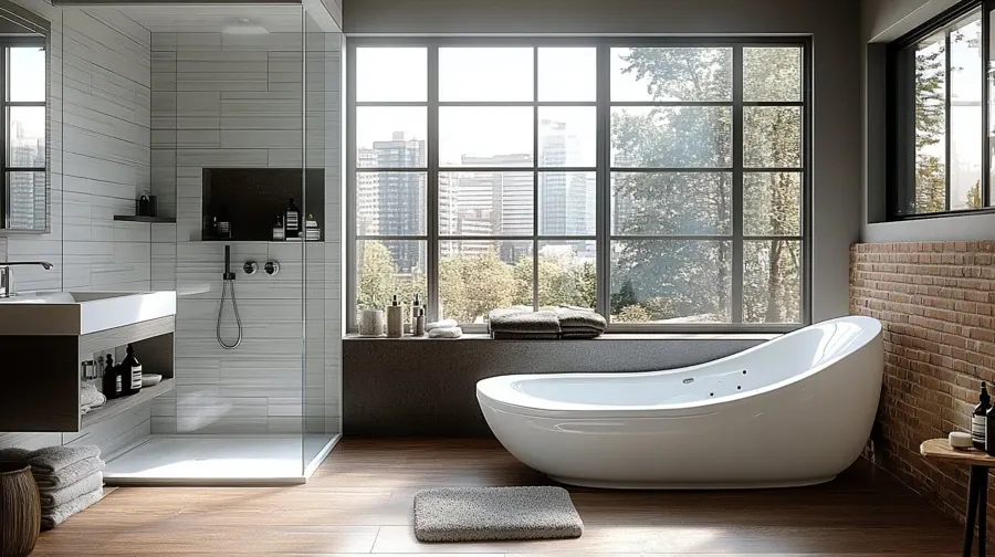 Une salle de bains avec douche et baignoire